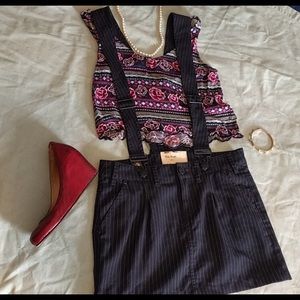 Free People Wool Pinstripe Suspender Skirt Size 0